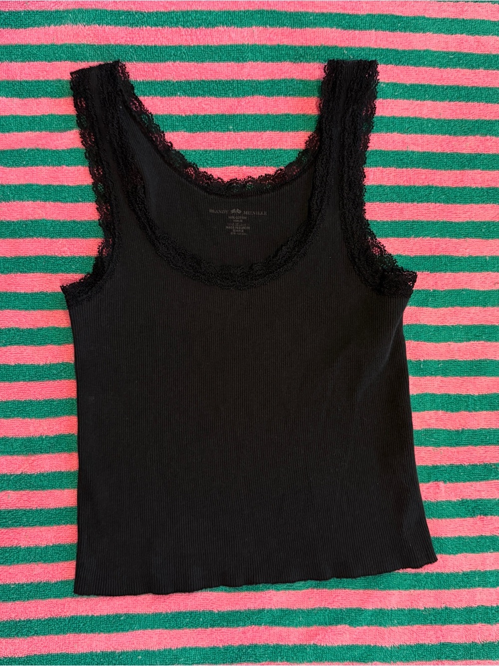 Brandy Black Lace Trim Ribbed Tank Top